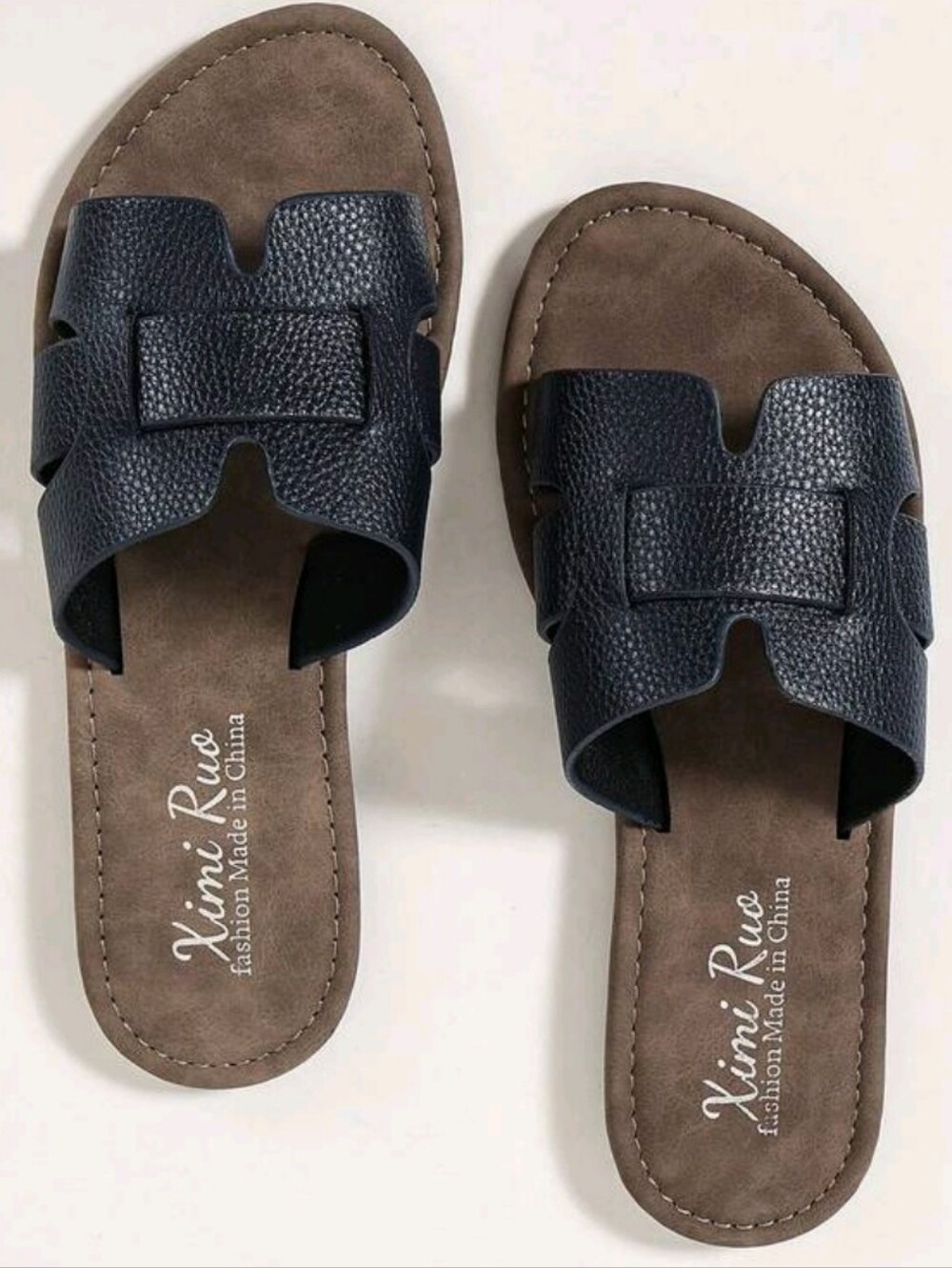NWOT Ximi Ruo Faux Leather Flat Slide Sandals, Navy Blue, 41 (US 9.5)